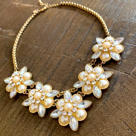 Rhinestone and Faux Pearl Statement Necklace - Picture 1 of 7